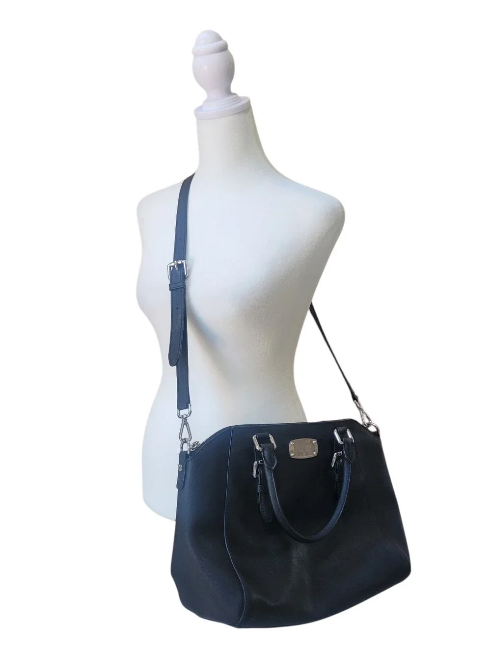 Chic Michael Kors Black Saffiano Leather Satchel with Adjustable Straps